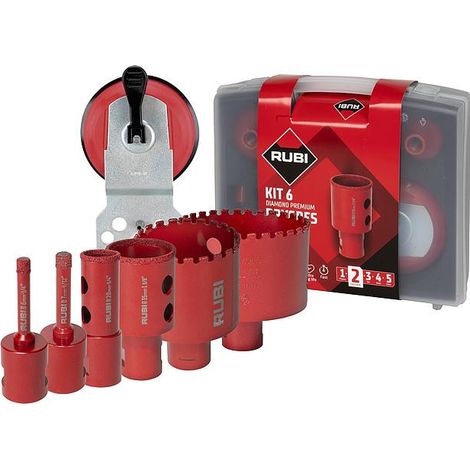 Satz von 6 Bohrkronen Drygres Premium 6/8/20/35/50/68 mm M14 RUBI Lg. Dauer auf Schleifmaschine - 51929