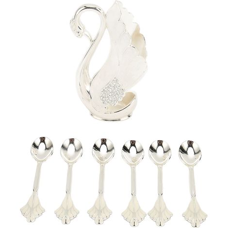 Cuillères à café en alliage argenté, style moderne, effet poli sans bavures, set de couverts pour fête et bar, cuillères et fourchettes, 6 pièces (1/5)