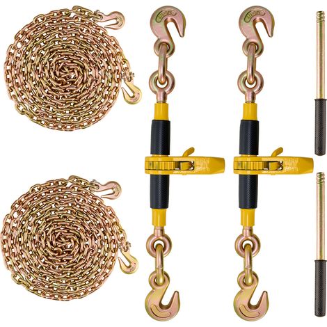 VEVOR Tensor de Cadena de Amarre Trinquete de Cadena 0,9-1,27 cm 2 Piezas Carga de 5443 kg Carpeta de Carga con Trinquete Mango Antideslizante para Asegurar Cargas, Transporte, Remolques de Camión