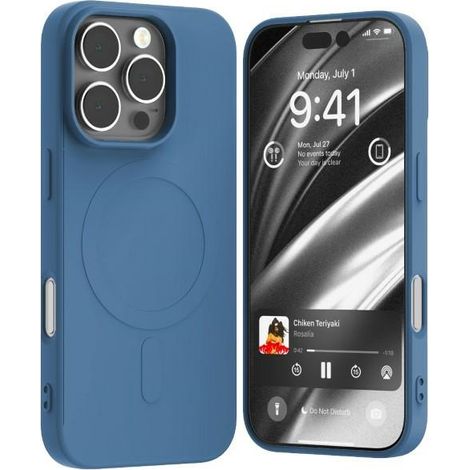 Funda Mercury MagSafe de silicona semipermanente para iPhone 16 Pro de 6,3 pulgadas, color azul.