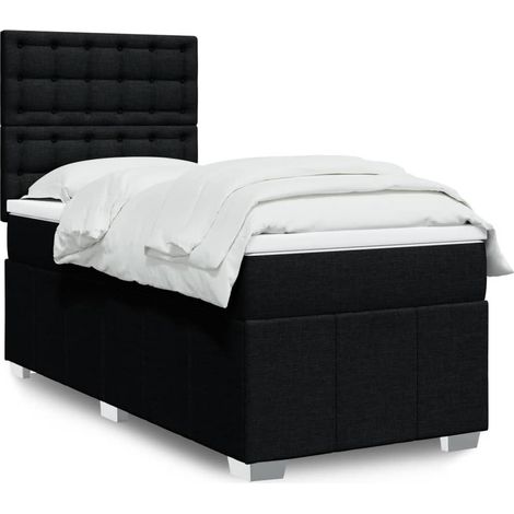 Sommier à lattes de lit avec matelas-Cadre de lit avec matelas Noir 90x190 cm Tissu 126871 (1/5)