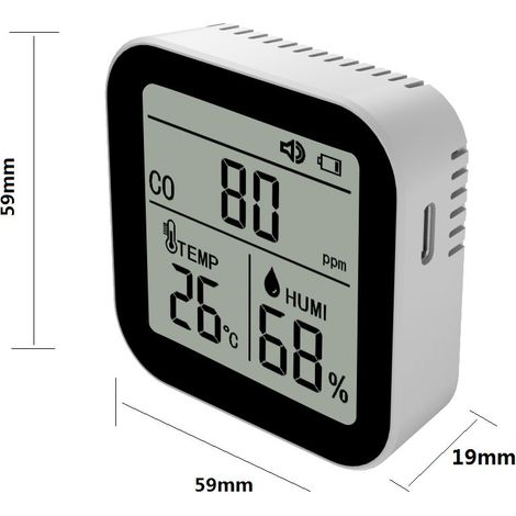 Moniteur de qualité de l'air 3 en 1, détecteur de température et d'humidité de monoxyde de carbone de haute précision avec fonction d'alarme pour voiture de bureau à domicile. (1/5)