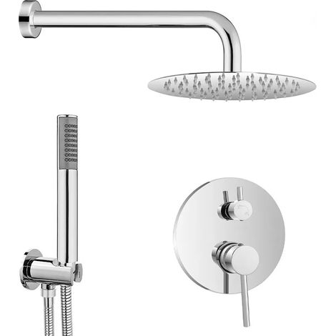 Kit doccia completo con miscelatore York con braccio 35 e soffione 20 inox cromo
