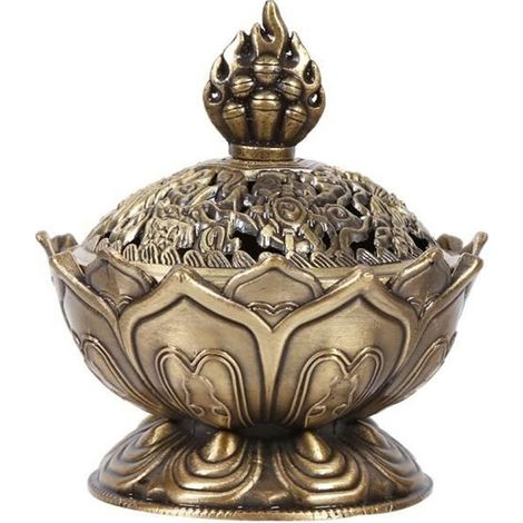 1 brûleur d'encens lotus, alliage de zinc, finition élégante, décoration intérieure zen et traditionnelle (1/4)