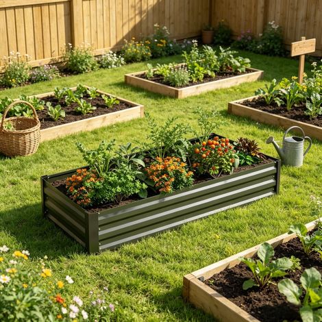 Bac potager surélevé en acier, fond ouvert drainage optimale, pour jardin balcon et terrasse (1/5)