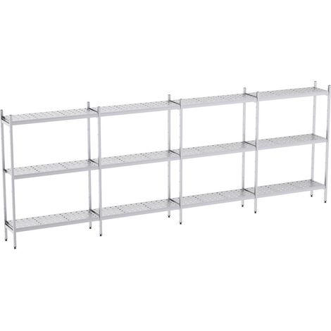 Rayonnage en Acier Inoxydable Linéaires Clayettes Perforées - 5050 à 5950 mm - 3 Niv - P400 - Distform