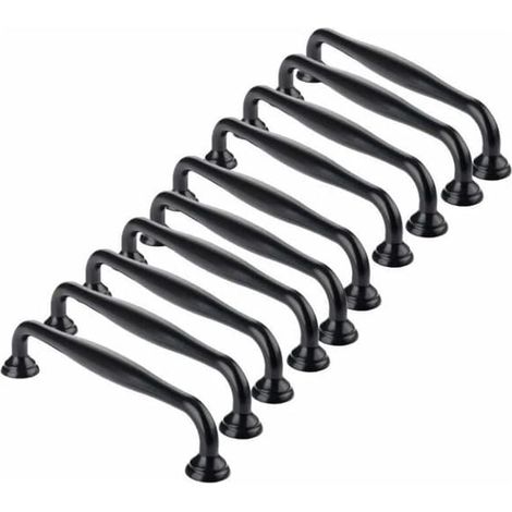 10 poignées de porte de tiroir d'armoire, barre noire en aluminium, style moderne, entraxe 96 mm, longueur env. 115 mm
