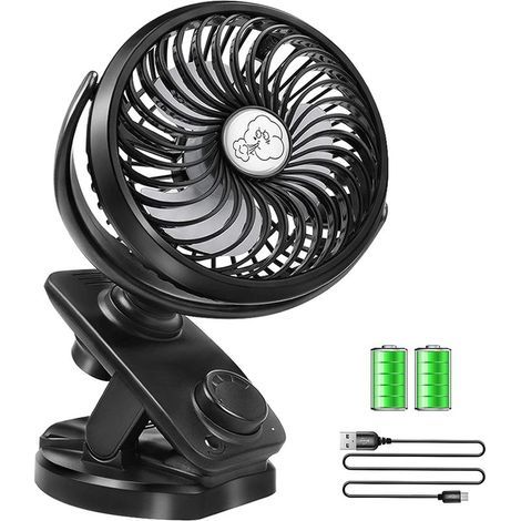 Tigrezy USB-Ventilator, Mini-Akku-Ventilator mit 5000-mAh-Akku, PC-Ventilator mit 4 Windgeschwindigkeiten, 360°-Luftrotation für Kinderwagen, Camping, Büro und Auto (1/4)