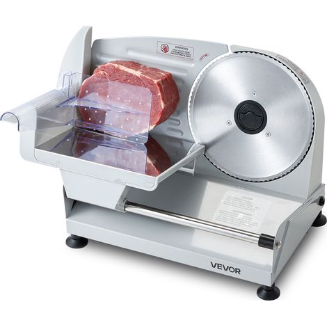 VEVOR Cortadora de Fiambre Electrica 200 W, Cortafiambres Electrico con Cuchilla SUS420 de 190 mm, Grosor Ajustable de 0 a 15 mm, Velocidad de Corte de 75 a 100 RPM, para Carne Congelada, Baguette (1/5)