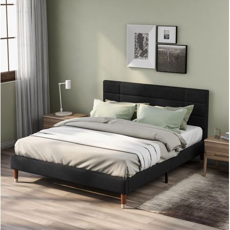 Cama tapizada con somier y colchón 140x200 negra OKMYHOME (1/5)