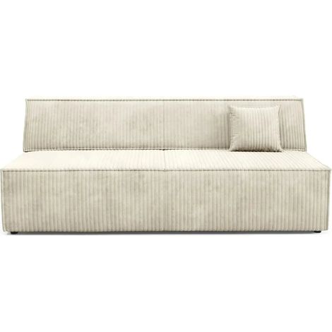 BURANO - Canapé droit convertible velours côtelé 2 places Beige (1/5)