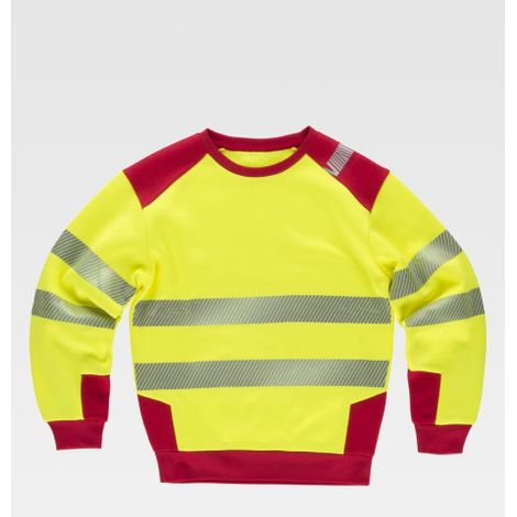 Sudadera de cuello redondo de alta visibilidad con cintas reflectantes EN ISO20471 C9041 WORKTEAM XL Amarillo A.V.+ Rojo (1/2)