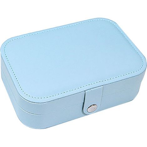 Caja de joyería, caja de almacenamiento de joyas, caja de joyería para dos pendientes y anillos hecha de franela de PU, caja de joyería portátil (azul claro) (1/5)