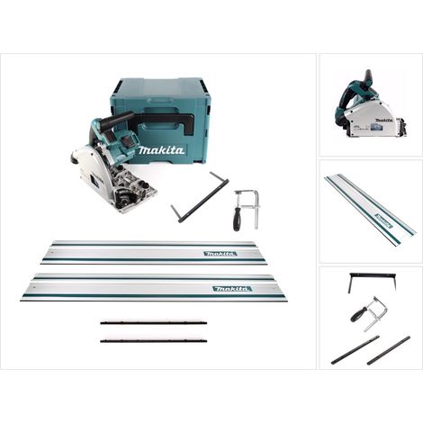 Sierra de inmersión sin cable Makita DSP 600 ZJ 36V (2x 18V) sin escobillas + 2x carril guía + abrazaderas de tornillo + conector de carril guía + tope paralelo ( 165447-6 ) + Makpac - sin batería, si