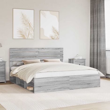Bettrahmen Graues Sonoma 180 x 200 cm Massives Kiefernholz