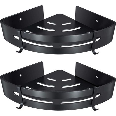 Etagère de douche d’angle, salle de bain sans forage panier rangement douche, aluminium murale organiseur(noir, Couche double)GroupM (1/5)
