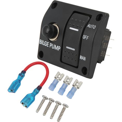Panneau Interrupteur Pompe de Cale 3 Voies 12V 24V avec Disjoncteur 15A Intégré pour Accessoire Bateau Yacht (1/5)