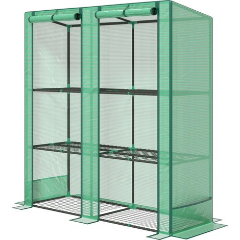 Serre de jardin avec étagères métalliques à 3 niveaux serre de balcon couverture PE toit incliné 144 x 48 x 152 cm vert (1/5)