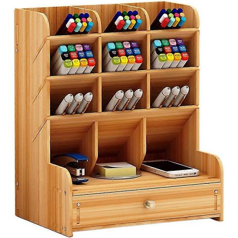 Schreibtisch-Organizer aus Naturholz, Stiftehalter, Aufbewahrungsbox für Büromaterialien, praktisches Büroaccessoire, multifunktionale Schreibtischbox. (1/5)