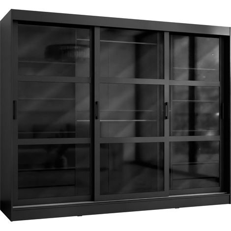 Armario Comfivo Opus, Negro, 203x250x65cm, Puertas de armario: Correderas, Número de estantes: 7 (1/4)