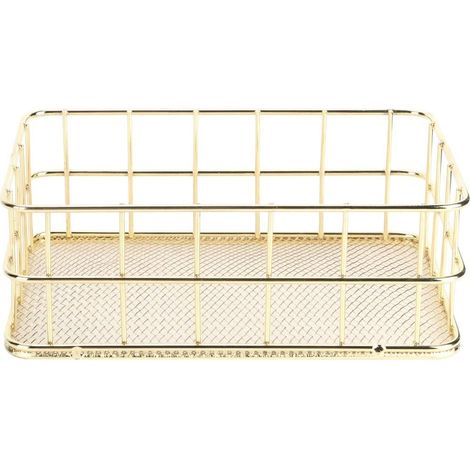 Panier de Rangement, Panier de Rangement en Fer doré Organisateur de Rangement de Bureau Multifonctionnel en Treillis Métallique pour la Maison (S) (1/5)