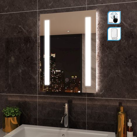 ELEGANT Minimalist Style Rectangular Frontlit 450 x 600mm LED Illuminated Bathroom Mirror Wall Mirror with Light Touch Sensor (1/5)