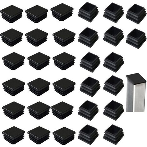 Packung mit 32 geschlitzten Endkappen für 40 x 40 mm Vierkantrohre. Schwarze Kunststoffquadrate. Quadratische Endkappen für Metallprodukte/Stühle/Sofas/Tische. NPTERBL