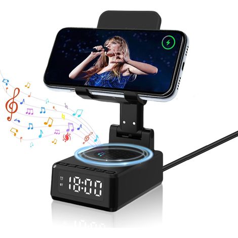 Enceinte Bluetooth Portable 5 en1, Enceinte Bluetooth, Chargeur sans Fil, Réveil Matin Chargeur sans Fil, Support Tablette Réglable Idee Cadeau Homme, Femme, Anniversaire, Noel (1/5)