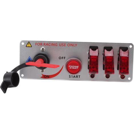 Panneau de commande d'allumage à bascule LED 5 en 1 12 V avec bouton-poussoir de démarrage moteur pour voiture de course, camping-car et camion rouge (1/5)
