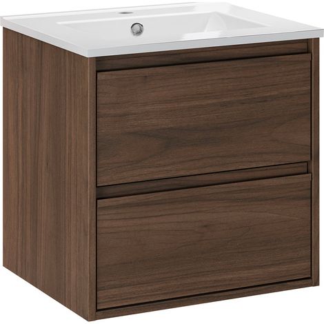 Meuble simple vasque encastrée 50cm Edmé Bois foncé (1/5)