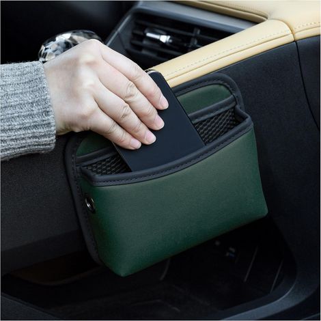 Organisateur de poche latérale en PU, support téléphone universel pour voiture, rangement d’accoudoir (vert). (1/5)
