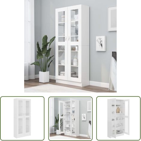 The Living Store Armoire à vitrine Blanc 82,5x30,5x185,5 cm Bois d'ingénierie - Bibliothèque Blanche - Meuble Rangement - Armoire Vitrines - Bibliothèque Moderne - Étagère Salle À Manger (1/5)