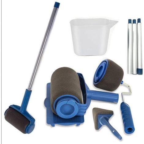 9-teiliges Malerset inklusive Farbroller mit tropffreiem Farbbehälter und Farbwanne, Farbroller-Set, Farbe