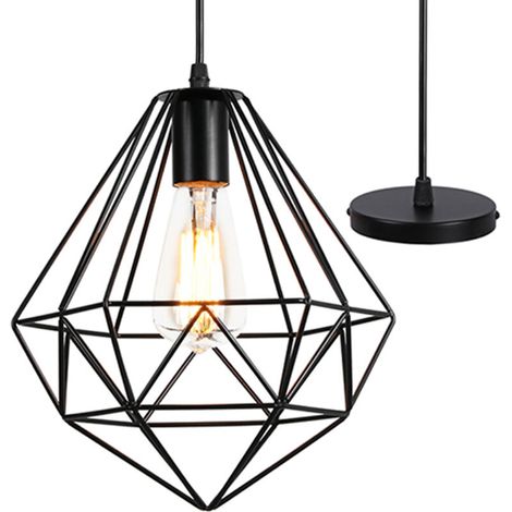 Suspension Luminaire Moderne Lustre en Forme de Cage 25CM en Métal Plafonnier Lampe Suspension Design Géométrique pour Chambre Salon Restaurant - Noir BLOW (1/5)