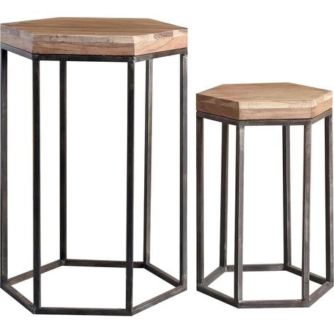 Table d'appoint hexagonale acacia et métal style naturel - acacia naturel et métal noir (1/5)