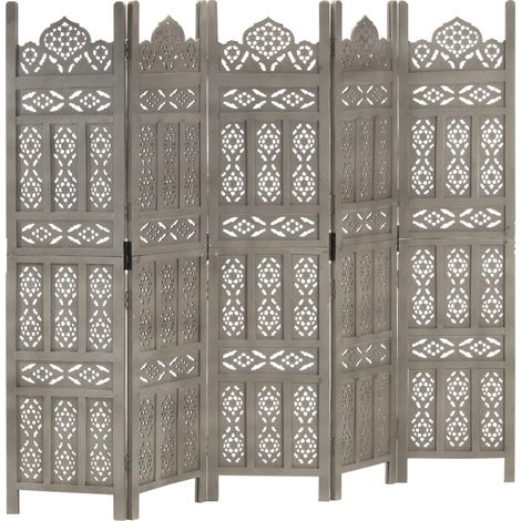 Paravent Cloison de séparation 5 panneaux - Séparateur de Jardin Gris 200x165 cm Bois manguier BV590352 - BonneVie (1/4)