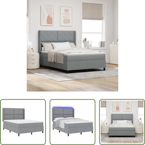 Stoffbett - LED Boxspringbett mit Matratze Hellgrau 160 x 200 cm Stoff (1/5)