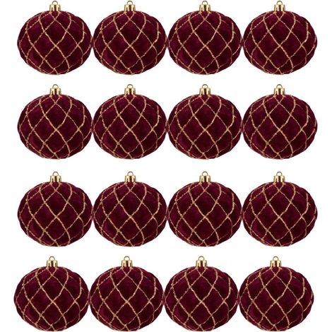 Set 16 Palline Natale Velluto bordeaux 6 cm con Ricami Dorati per Albero di natale ghirlande decorazioni casa e lavoro addobbi sfere bordo' particolari ed eleganti (1/5)