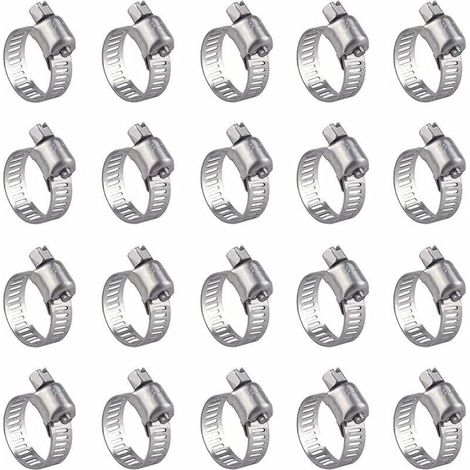 Lot de 20 Colliers de Serrage en Acier Inoxydable - Réglables (16-25mm), Résistants à la Rouille, pour la Fixation des Tuyaux (1/4)