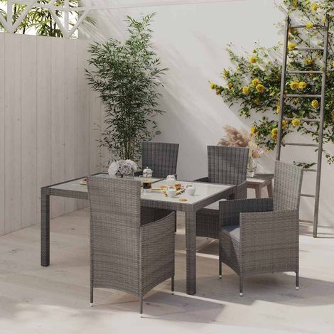 Ensemble à manger d'extérieur 5 pcs-Salon de jardin coussins résine tressée gris 496407 (1/5)
