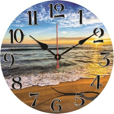 Moderne 34-cm-Wanduhr mit Meereswellenmotiv, originelle Uhr, geräuschlose runde Holzwanduhr für Küche, Bad und Esszimmer (1/5)
