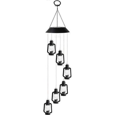Décoration lumineuse solaire d'Halloween pour jardin : carillon éolien extérieur élégant avec motifs crâne / citrouille / lampe à pétrole. Ornement extérieur commémoratif pour maison - Lampe à pétrole