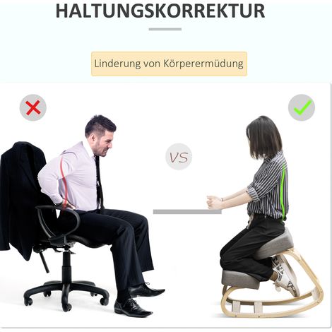 Tabouret à genoux ergonomique rembourré, chaise posture saine pour bureau, bois de bouleau, charge max 120 kg, gris (1/4)