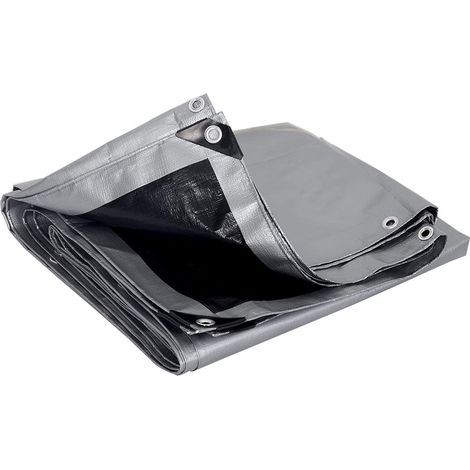 Bâche de protection en polyéthylène WOLTU, Bâche d’extérieur, Couverture de bateau, 280g/m2, 5x6 m, Gris+noir