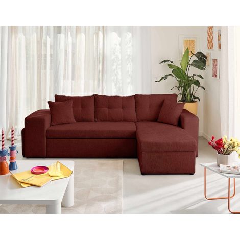 California - canapé d'angle réversible 4 places - convertible avec coffre, étagère et poufs - en velours texturé