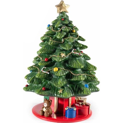 Carillon girevole Albero di Natale con orsetto e doni in resina colorata (1/2)
