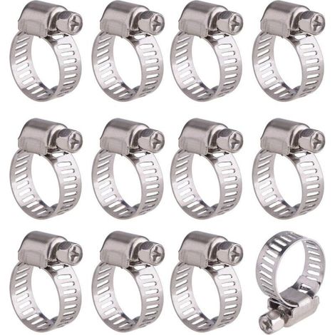12 Pièces Collier de Serrage Tuyau Ajustable en Acier Inoxydable Tuyau Pinces Clips Fixation (9-16 mm) (1/4)