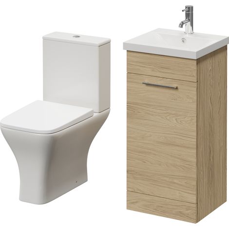 Napoli 390 Light Oak 400mm Single Door Vanity Unit and Kingston Toilet Suite with Glide Basin - 400mm - Chrome 160mm Handle