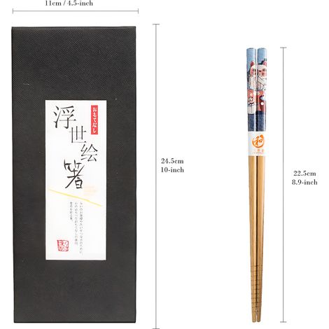 Baguettes En Bambou Naturel - 5 Paires Réutilisables - Pour Sushi Riz Nouilles - Lavables En Lave-vaisselle - Emballage Cadeau Noir (1/5)