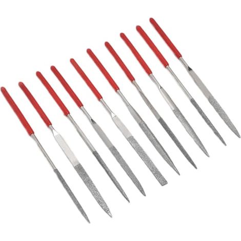 Jeu de 10 limes aiguilles de précision pour la bijouterie, trempées et durables avec poignées ergonomiques, 3 x 140 mm (1/5)